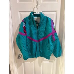 Laura Katherine Teal Purple Abstract Print Track Jacket Retro Sporty Size XL